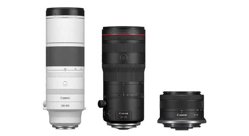 Canon    RF24-105mm F2.8 L IS USM Z, RF200-800mm F6.3-9 IS USM  RF-S10-18mm F4.5-6.3 IS STM