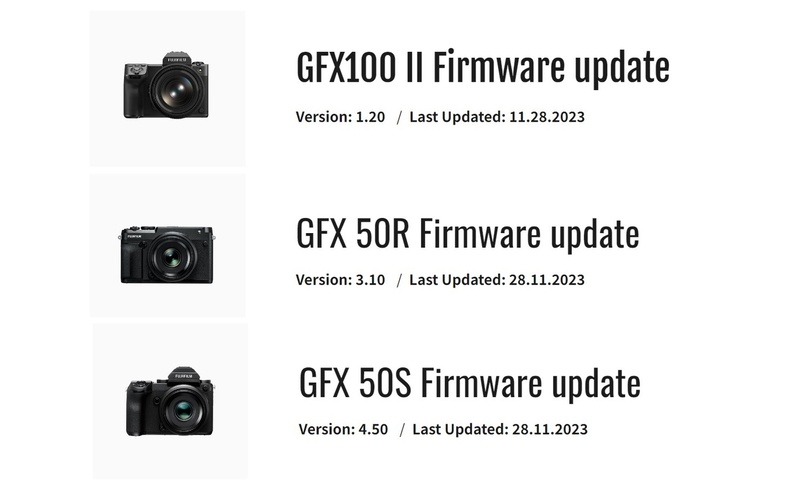 Fujifilm   GFX100 II, GFX 50S  GFX 50R