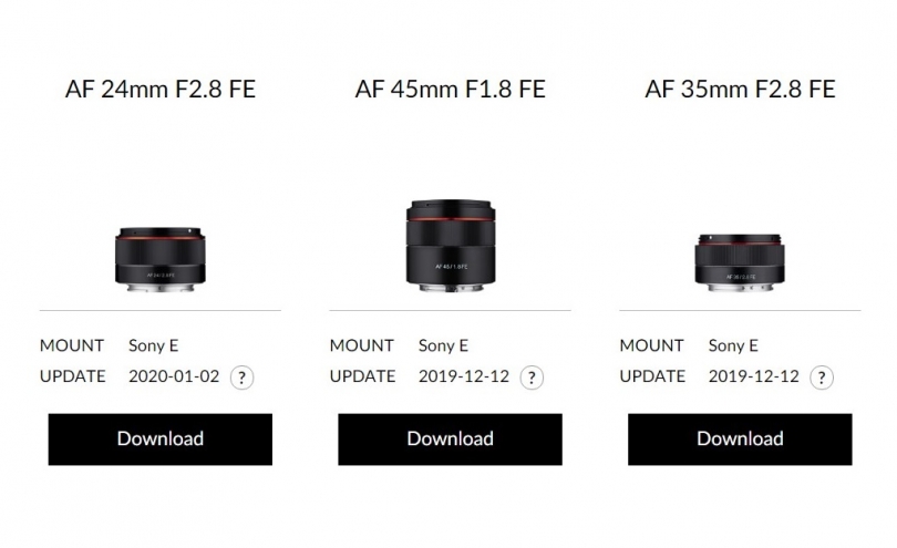   Samyang AF 24mm f/2.8 FE, AF 45mm f/1.8 FE  AF 35mm f/2.8 FE